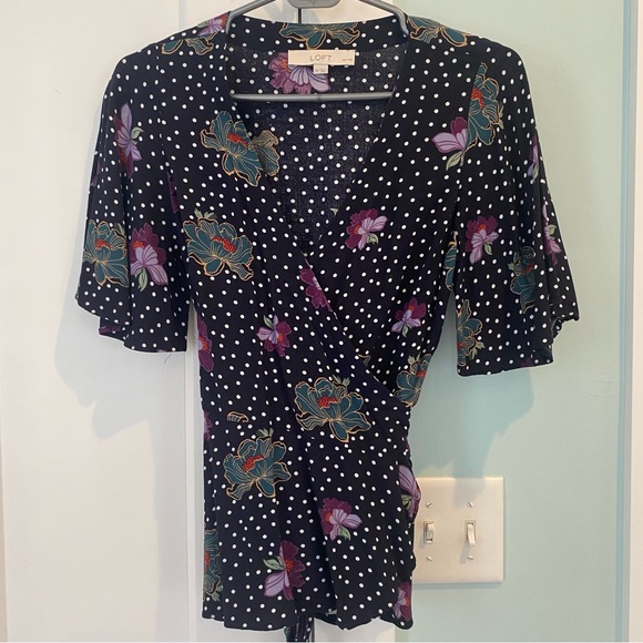 LOFT Peplum Wrap Top with flutter sleeves - Picture 1 of 5